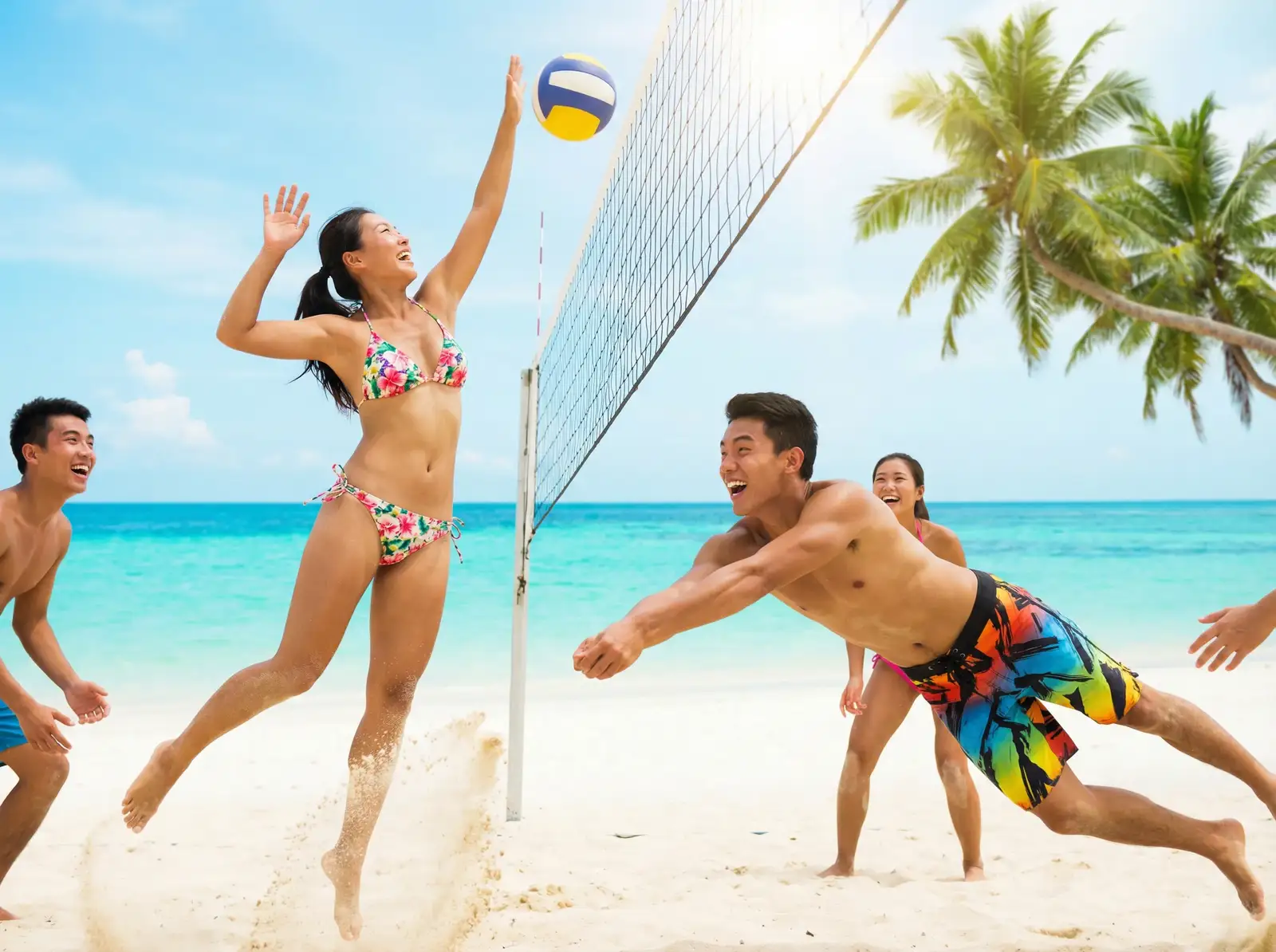 爱情岛-热帖推荐|交流平台|热门社区|爱情岛 嘉宾们在沙滩上打排球